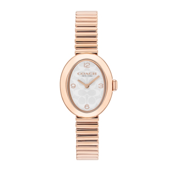 Ladies' Coach Sammy Rose-Tone IP Watch with White Oval Dial and Expander Bracelet (Model: 14504572)