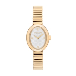 Ladies' Coach Sammy Gold-Tone IP Watch with White Oval Dial and Expander Bracelet (Model: 14504573)