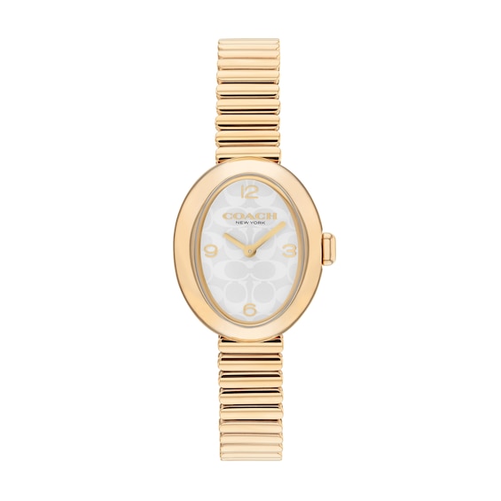 Ladies' Coach Sammy Gold-Tone IP Watch with White Oval Dial and Expander Bracelet (Model: 14504573)