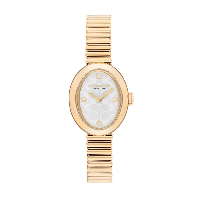 Main Image 1 of Ladies' Coach Sammy Gold-Tone IP Watch with White Oval Dial and Expander Bracelet (Model: 14504573)