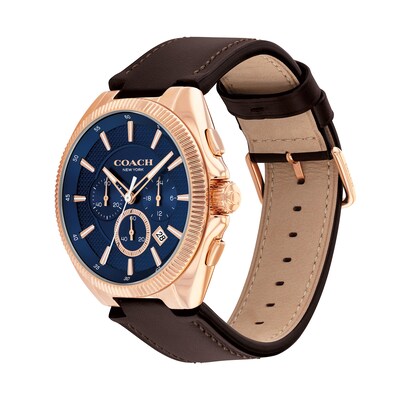 Coach logo brown and navy leather round face watch with Minute hand. Like new!! Men main image 4