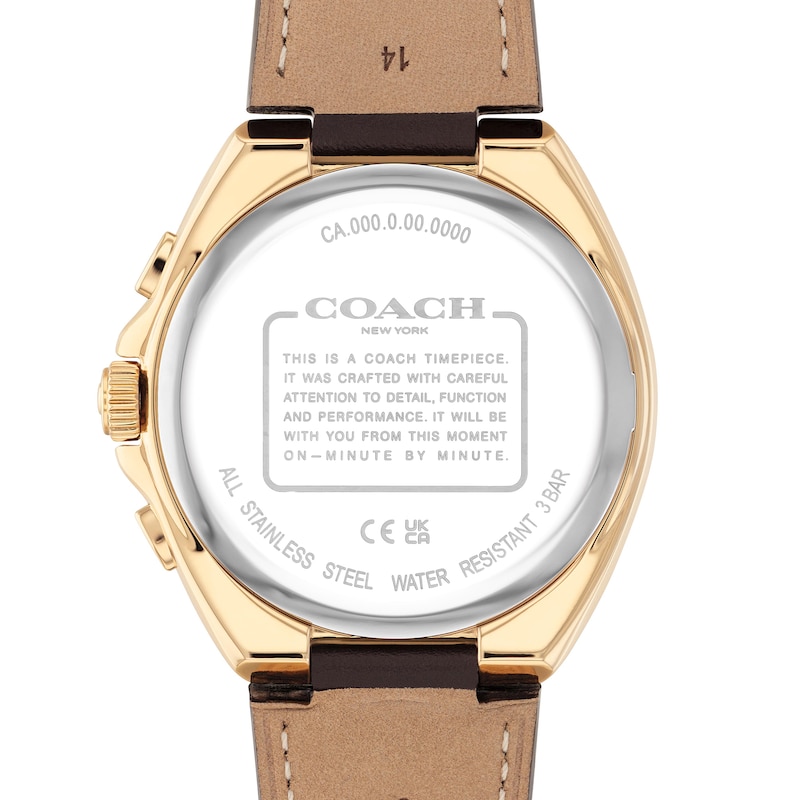 Main Image 3 of Men's Coach Jackson Chronograph Gold-Tone IP Watch with White Dial and Brown Leather Strap (Model: 14602746)