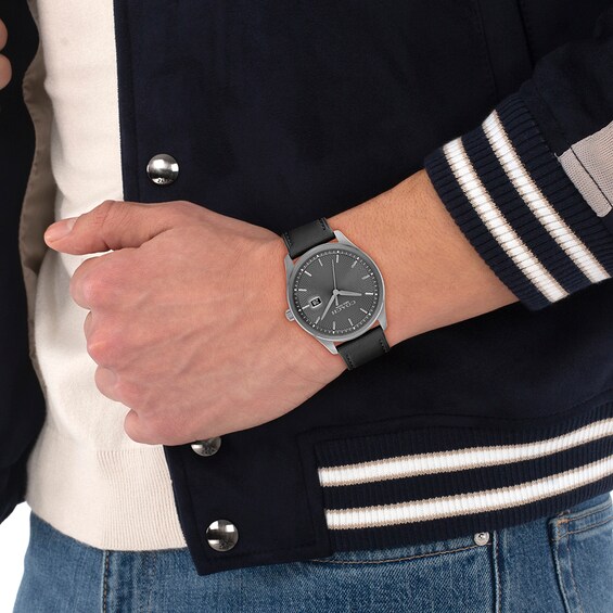 Coach swagger Silver Tone Watch with Black Leather Strap Unisex Coach Analog Watch with Silver-Tone Rectangle Dial  main image 4