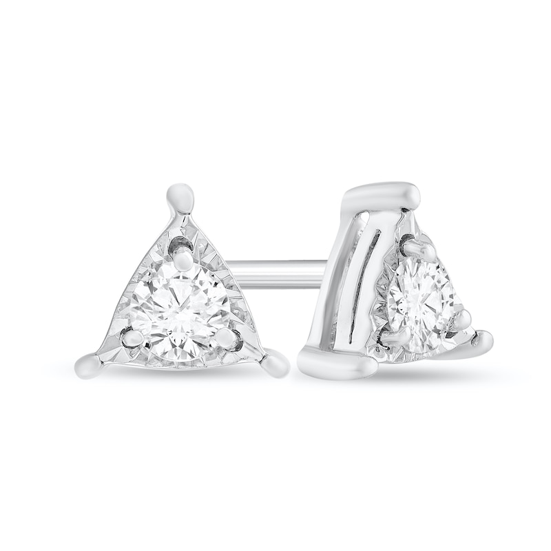 Main Image 1 of 1/8 CT. T.W. Diamond Solitaire Trillion-Frame Stud Earrings in 10K White Gold (I/I2-I3)