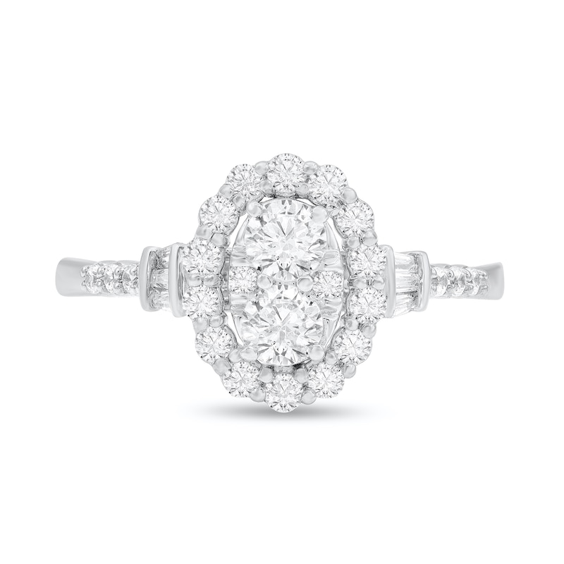 Main Image 3 of 3/4 CT. T.W. Multi-Diamond Oval Frame Engagement Ring in 10K White Gold