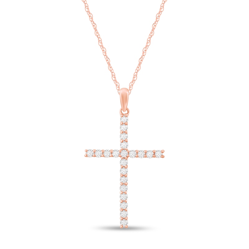 Main Image 1 of 1/2 CT. T.W. Diamond Cross Pendant in 14K Rose Gold