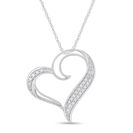 1/8 CT. T.W. Diamond Tilted Open Heart Pendant in Sterling Silver