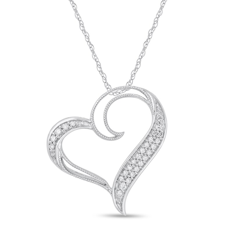 Main Image 1 of 1/8 CT. T.W. Diamond Tilted Open Heart Pendant in Sterling Silver