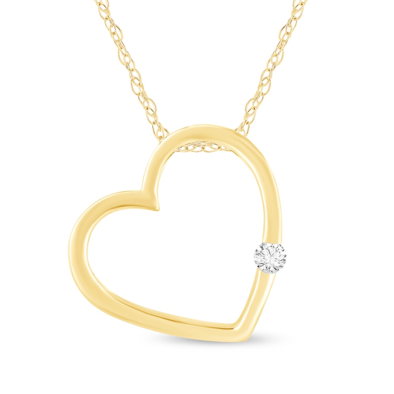Main Image 1 of 1/10 CT. T.W. Diamond Solitaire Heart Pendant in 14K Yellow Gold (I/I2)