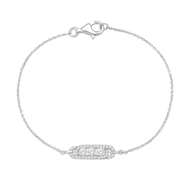Main Image 1 of 1/2 CT. T.W. Diamond Paper Clip Plaque Bracelet in 10K White Gold