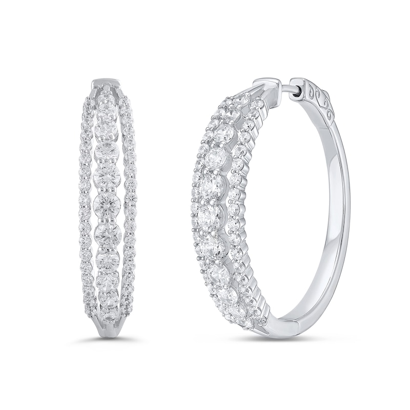 Main Image 2 of 3 CT. T.W. Diamond Three-Row Hoop Earrings in 14K White Gold
