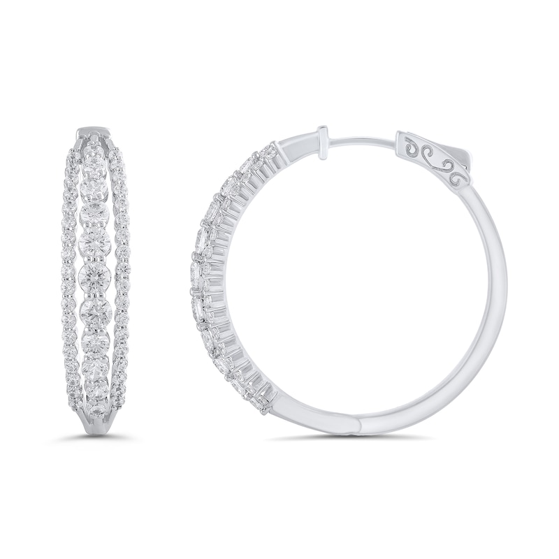 Main Image 3 of 3 CT. T.W. Diamond Three-Row Hoop Earrings in 14K White Gold