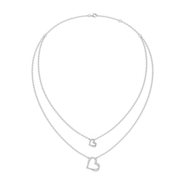 1/5 CT. T.W. Diamond and Blue Sapphire Double-Heart Layered Necklace in 10K White Gold