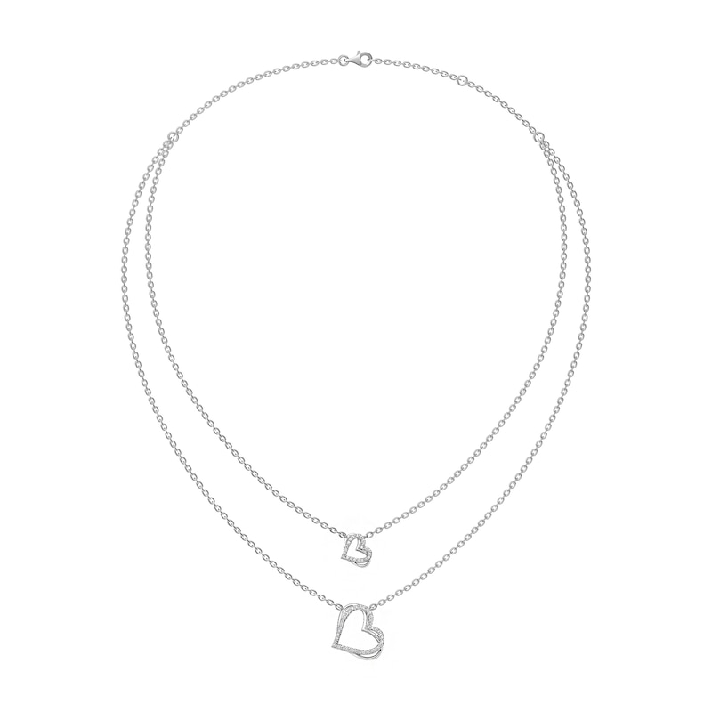 Main Image 1 of 1/5 CT. T.W. Diamond and Blue Sapphire Double-Heart Layered Necklace in 10K White Gold