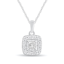 1/5 CT. T.W. Princess-Cut Diamond Cushion-Frame Pendant in 10K White Gold