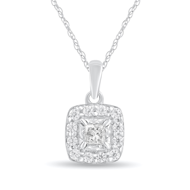 Main Image 1 of 1/5 CT. T.W. Princess-Cut Diamond Cushion-Frame Pendant in 10K White Gold