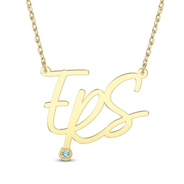 Birthstone Monogram Script Necklace (3 Initials, 1 Stone)
