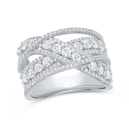 1-1/2 CT. T.W. Diamond Multi-Row Crossover Fashion Ring in 14K White Gold