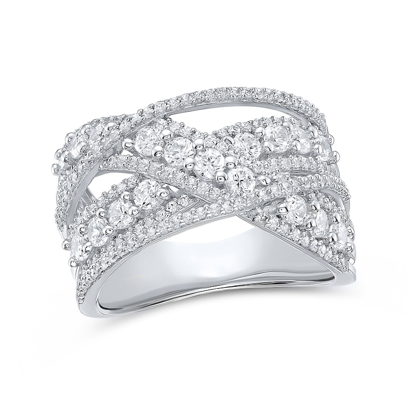 Main Image 1 of 1-1/2 CT. T.W. Diamond Multi-Row Crossover Fashion Ring in 14K White Gold