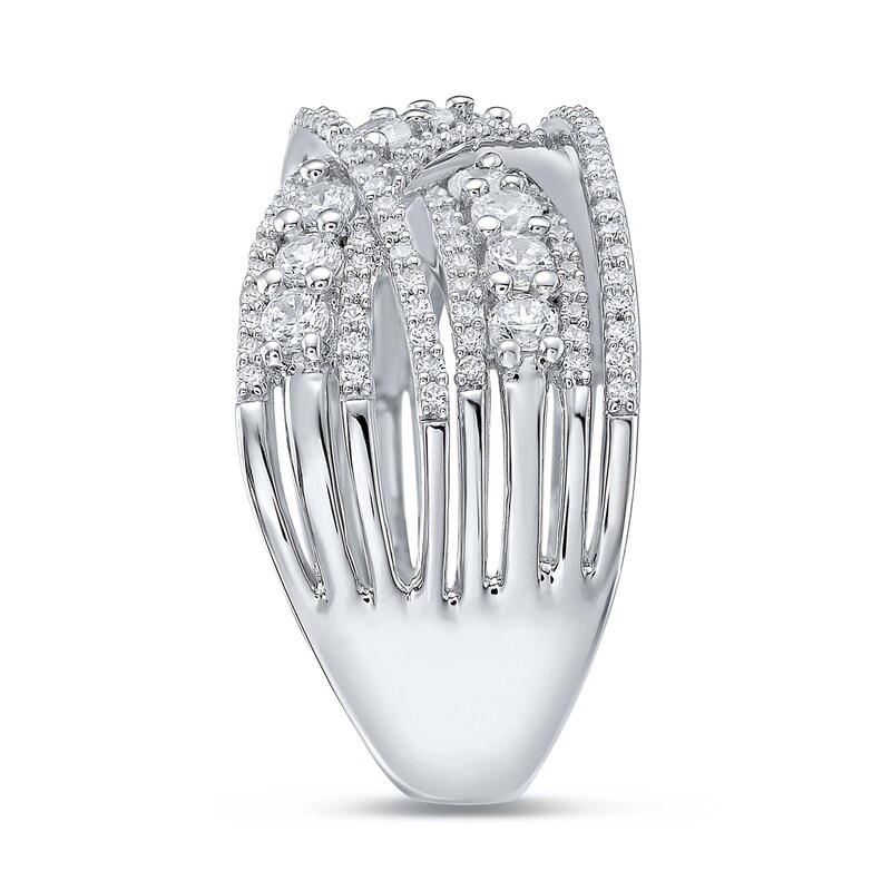 Main Image 2 of 1-1/2 CT. T.W. Diamond Multi-Row Crossover Fashion Ring in 14K White Gold