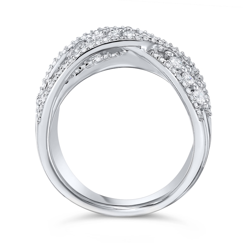 Main Image 3 of 1-1/2 CT. T.W. Diamond Multi-Row Crossover Fashion Ring in 14K White Gold