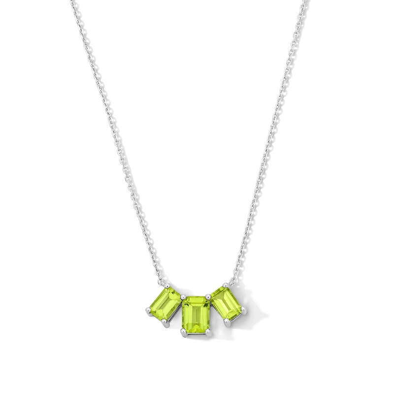 Main Image 1 of Octagon-Cut Peridot Trio Necklace in Sterling Silver