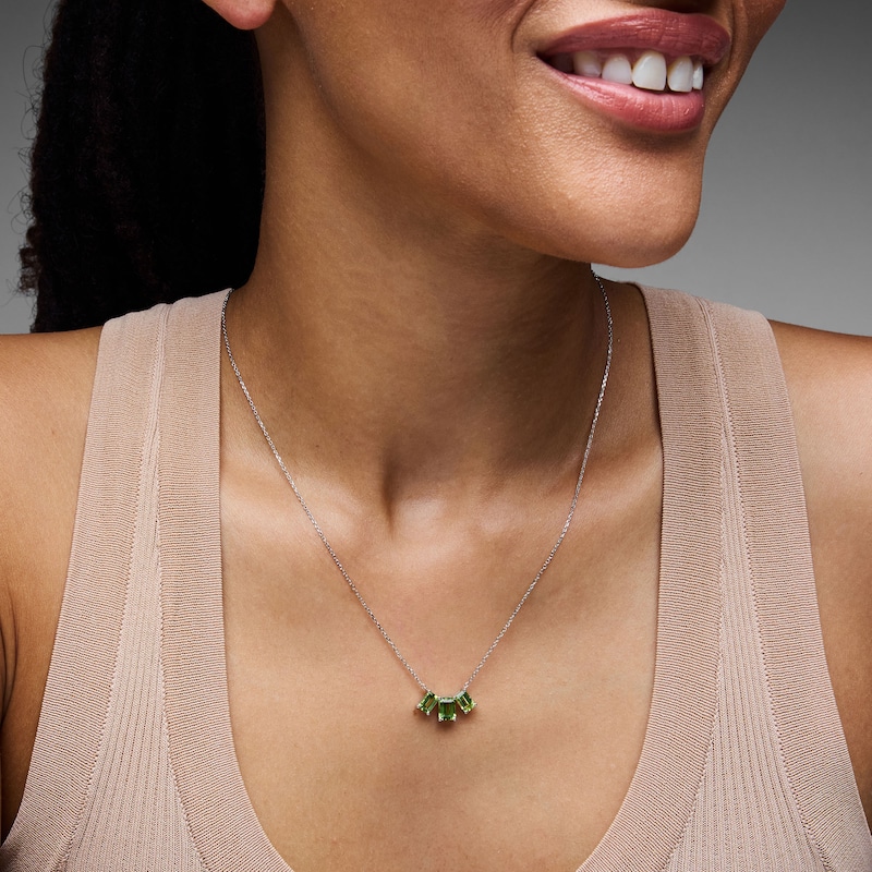 Main Image 2 of Octagon-Cut Peridot Trio Necklace in Sterling Silver