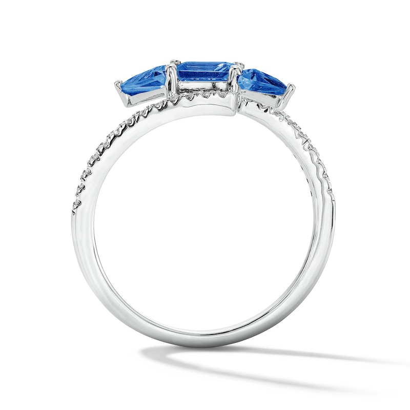 Main Image 3 of Octagon- and Triangle-Cut Blue Lab-Created Sapphire and White Lab-Created Sapphire Bypass Ring in Sterling Silver