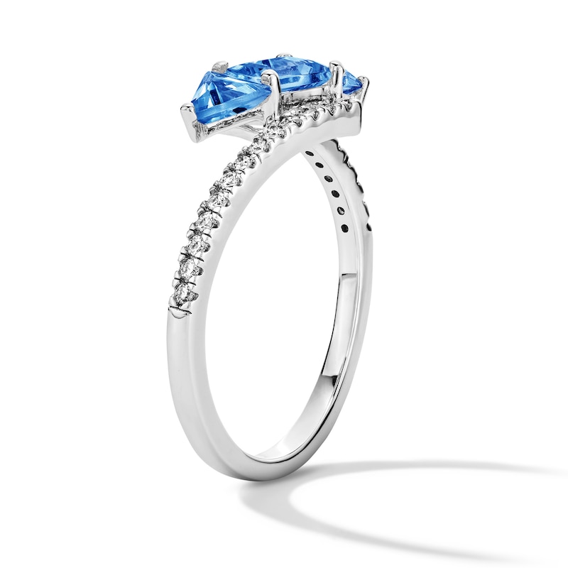 Main Image 5 of Octagon- and Triangle-Cut Blue Lab-Created Sapphire and White Lab-Created Sapphire Bypass Ring in Sterling Silver