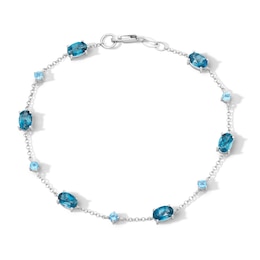 Oval London Blue Topaz and Swiss Blue Topaz Station Bracelet in Sterling Silver - 7.25"