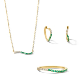 Lab-Created Emerald and White Lab-Created Sapphire Set in Sterling Silver with 14K Gold Plate
