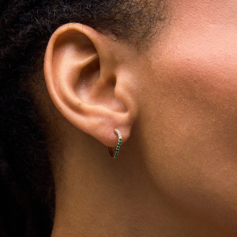 Main Image 2 of Lab-Created Emerald and White Lab-Created Sapphire Set in Sterling Silver with 14K Gold Plate