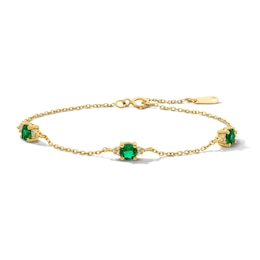 Lab-Created Emerald and White Lab-Created Sapphire Trio Bracelet in Sterling Silver with 14K Gold Plate - 7.25"