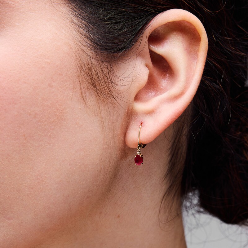Main Image 2 of Oval Lab-Created Ruby and White  Sapphire Drop Earrings in Sterling Silver with 14K Gold Plate