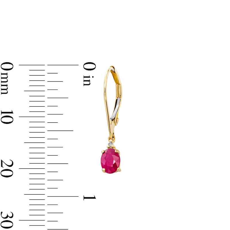 Main Image 3 of Oval Lab-Created Ruby and White  Sapphire Drop Earrings in Sterling Silver with 14K Gold Plate