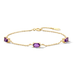 Emerald-Cut Amethyst and White Lab-Created Sapphire Trio Bracelet in Sterling Silver with 14K Gold Plate - 7.25"