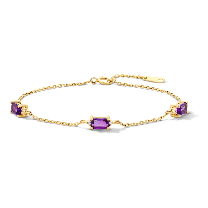 Main Image 1 of Emerald-Cut Amethyst and White Lab-Created Sapphire Trio Bracelet in Sterling Silver with 14K Gold Plate - 7.25"