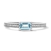 Thumbnail Image 1 of Octagon-Cut Aquamarine and White Lab-Created Sapphire Stackable Ring in Sterling Silver