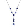 Thumbnail Image 1 of Oval and Pear-Shaped Blue Lab-Created Sapphire and White Lab-Created Sapphire “Y” Necklace in Sterling Silver - 17"