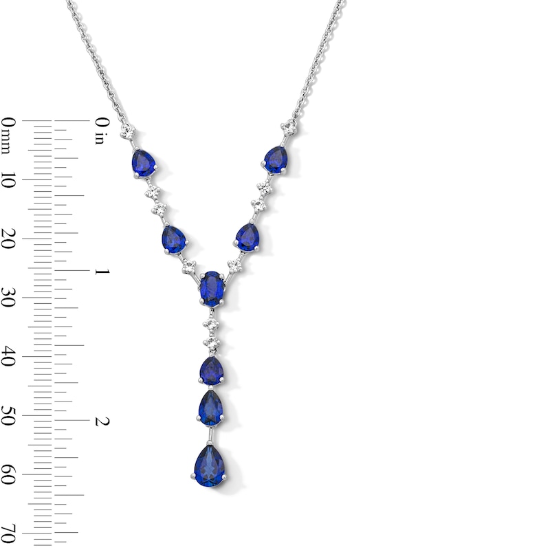Main Image 3 of Oval and Pear-Shaped Blue Lab-Created Sapphire and White Lab-Created Sapphire “Y” Necklace in Sterling Silver - 17"
