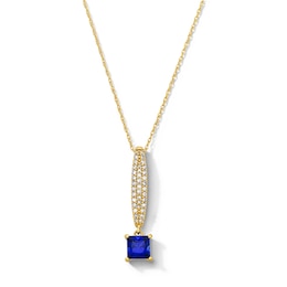 Square-Cut Blue Lab-Created Sapphire and White Lab-Created Sapphire Pendant in Sterling Silver with 14K Gold Plate