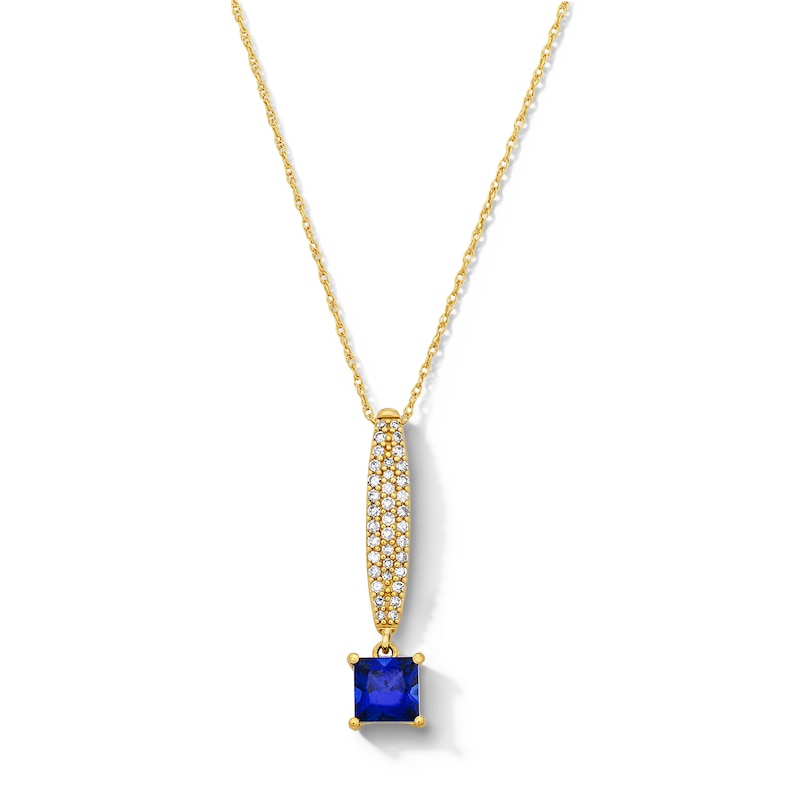 Main Image 1 of Square-Cut Blue Lab-Created Sapphire and White Lab-Created Sapphire Pendant in Sterling Silver with 14K Gold Plate