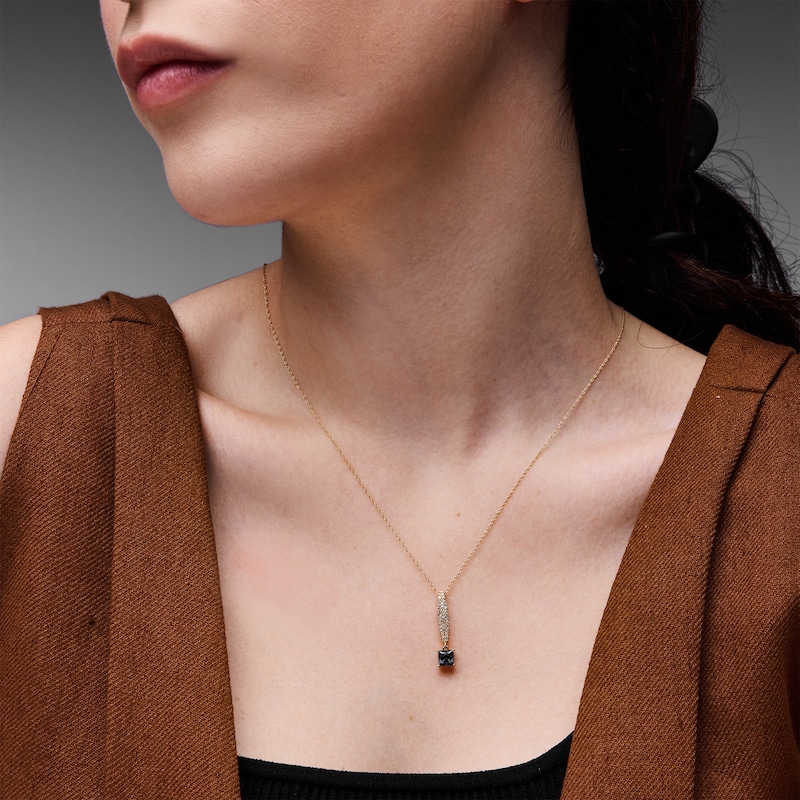 Main Image 2 of Square-Cut Blue Lab-Created Sapphire and White Lab-Created Sapphire Pendant in Sterling Silver with 14K Gold Plate