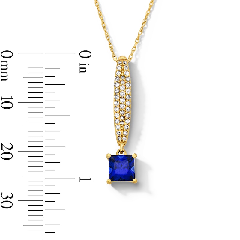 Main Image 3 of Square-Cut Blue Lab-Created Sapphire and White Lab-Created Sapphire Pendant in Sterling Silver with 14K Gold Plate