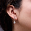 Thumbnail Image 2 of 6.0mm Freshwater Cultured Pearl and White Lab-Created Sapphire Drop Earrings in Sterling Silver with 14K Gold Plate
