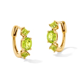 Oval and Square-Cut Peridot Huggie Hoop Earrings in Sterling Silver with 14K Gold Plate