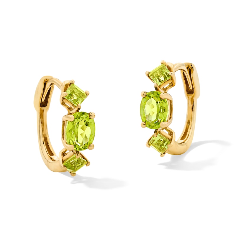 Main Image 1 of Oval and Square-Cut Peridot Huggie Hoop Earrings in Sterling Silver with 14K Gold Plate