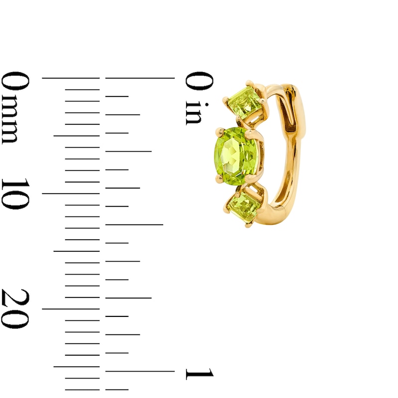 Main Image 2 of Oval and Square-Cut Peridot Huggie Hoop Earrings in Sterling Silver with 14K Gold Plate