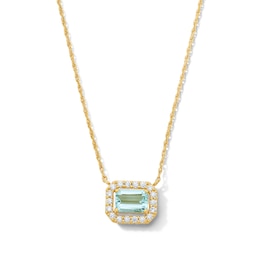 Emerald-Cut Aquamarine and White Lab-Created Sapphire Necklace in Sterling Silver with 14K Gold Plate
