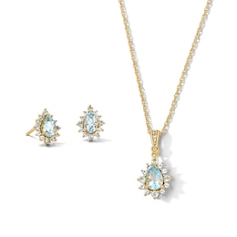 Pear-Shaped Aquamarine and White Lab-Created Sapphire Pendant and Earrings Set in Sterling Silver with 14K Gold Plate
